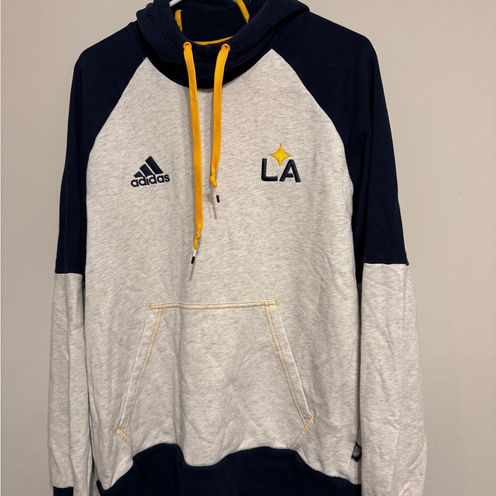 LA Galaxy Adidas Men's Navy and Light Gray Hoodie with Yellow Accents